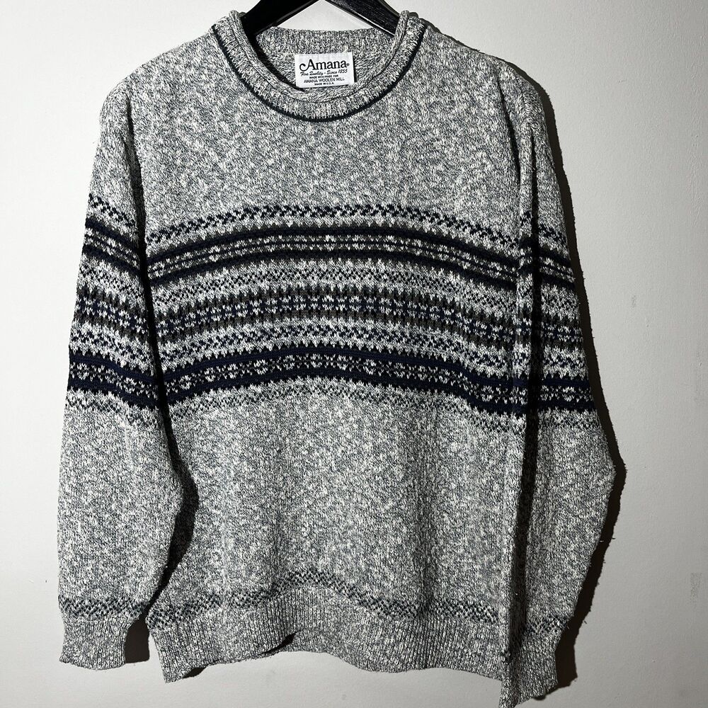 Vintage Amana Woolen Mill Sweater Womens USA Made Knitted Fair Isle Nordic Ski